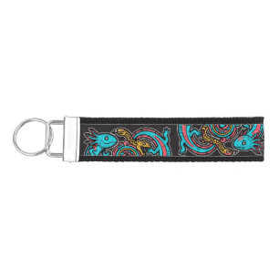 Aztec God Xolotl Fighting Jaguar Battle Tribal Art Wrist Keychain