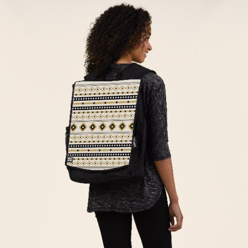 Aztec Gold Black Cream Mixed Motifs Pattern Backpack