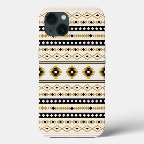 Aztec Gold Black Cream Mixed Motifs Pattern iPhone 13 Case