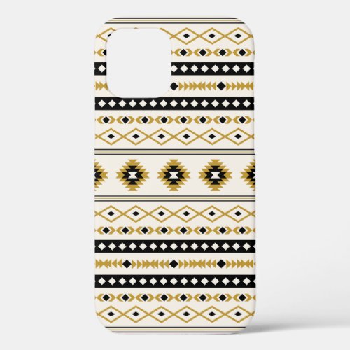 Aztec Gold Black Cream Mixed Motifs Pattern iPhone 12 Case