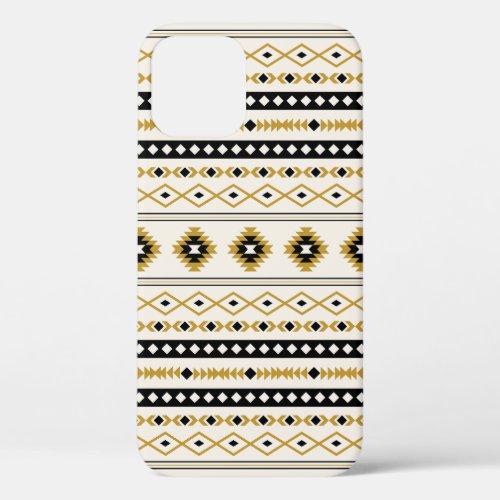 Aztec Gold Black Cream Mixed Motifs Pattern iPhone 12 Case