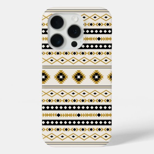 Aztec Gold Black Cream Mixed Motifs Pattern iPhone 15 Pro Case