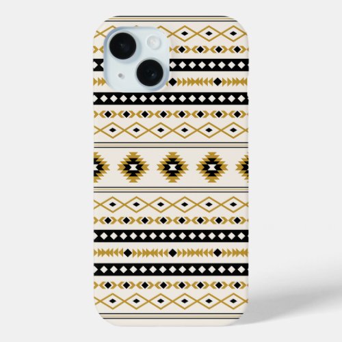 Aztec Gold Black Cream Mixed Motifs Pattern iPhone 15 Case