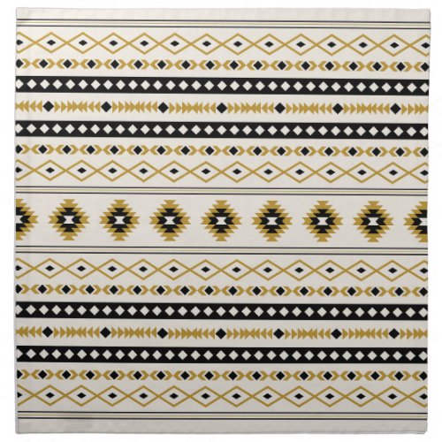 Aztec Gold Black Cream Mixed Motifs Pattern Cloth Napkin