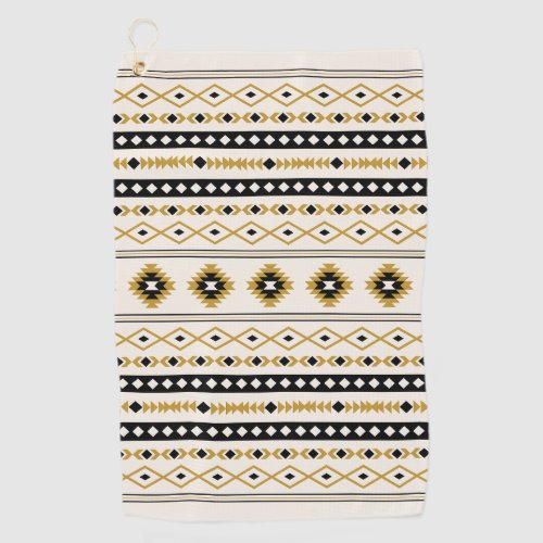 Aztec Gold Black Cream Mixed Motifs Pattern Golf Towel