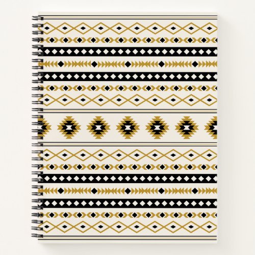 Aztec Gold Black Cream Mixed Motifs Pattern Notebook