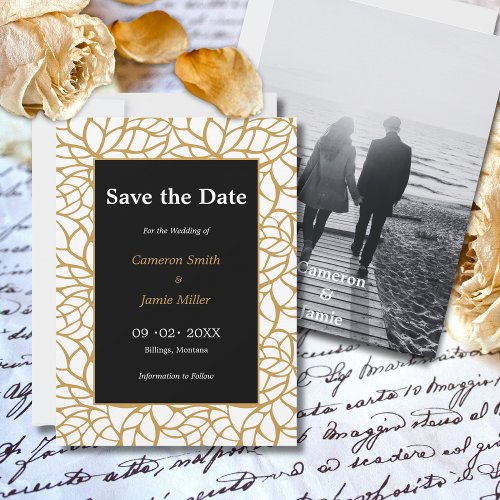Aztec Gold Color Foliage Outline Save The Date Invitation