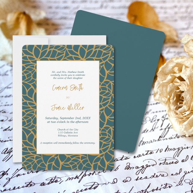 Aztec Gold Foliage Outline Wedding Invitation (Aztec Gold Foliage Outline Wedding Invitation)