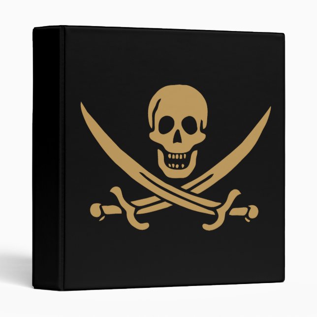 Aztec Gold Skull & Cutlass Pirate Calico Jack 3 Ring Binder (Front/Spine)