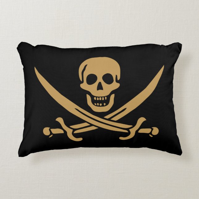 Aztec Gold Skull & Cutlass Pirate Calico Jack Accent Pillow (Front)