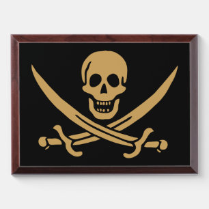 Aztec Gold Skull & Cutlass Pirate Calico Jack Award Plaque