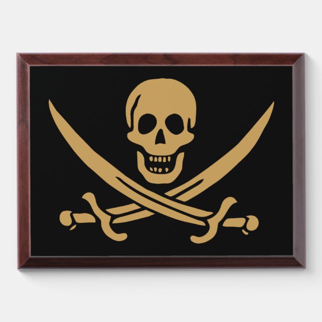 Aztec Gold Skull & Cutlass Pirate Calico Jack Award Plaque (Horizontal)