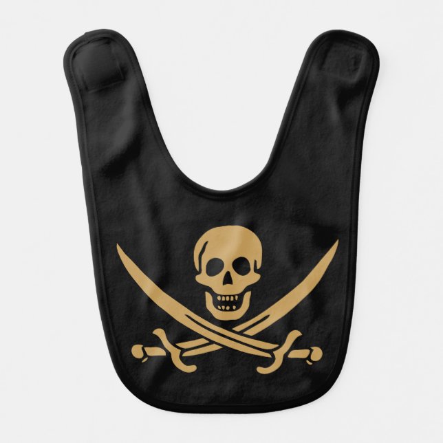 Aztec Gold Skull & Cutlass Pirate Calico Jack Baby Bib (Front)