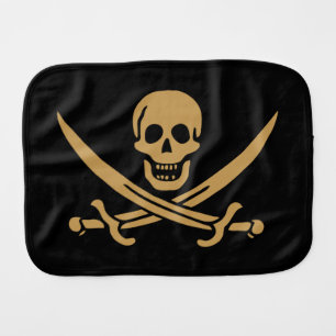 Aztec Gold Skull & Cutlass Pirate Calico Jack Baby Burp Cloth