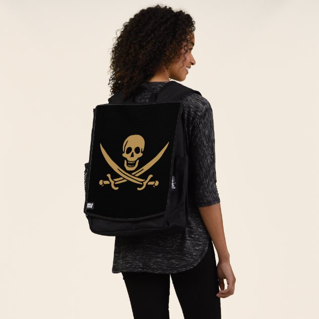 Aztec Gold Skull & Cutlass Pirate Calico Jack Backpack (Worn)