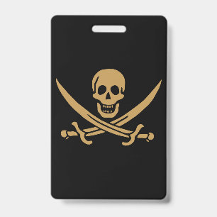 Aztec Gold Skull & Cutlass Pirate Calico Jack Badge