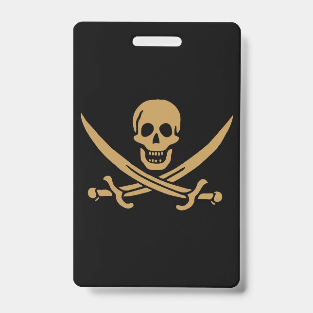 Aztec Gold Skull & Cutlass Pirate Calico Jack Badge (Front)