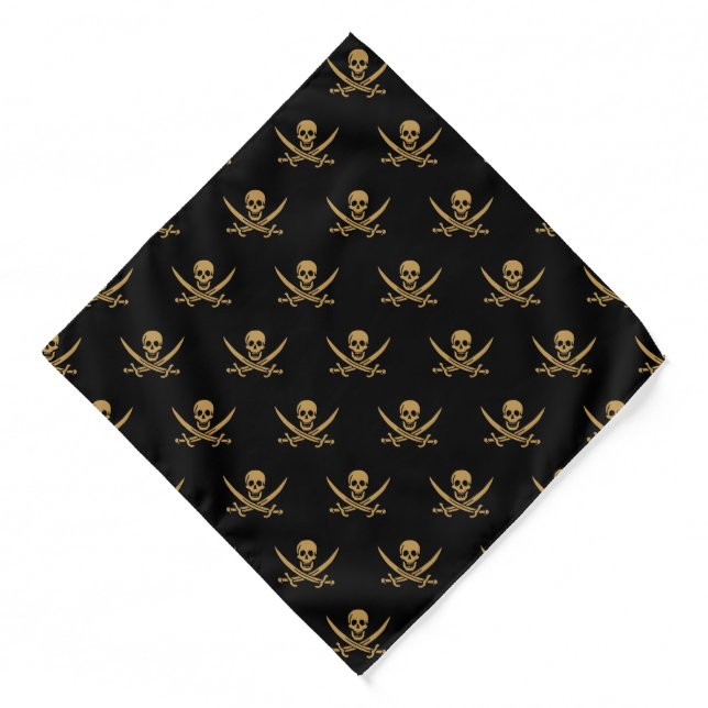 Aztec Gold Skull & Cutlass Pirate Calico Jack Bandana (Front)