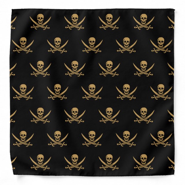 Aztec Gold Skull & Cutlass Pirate Calico Jack Bandana (Front)