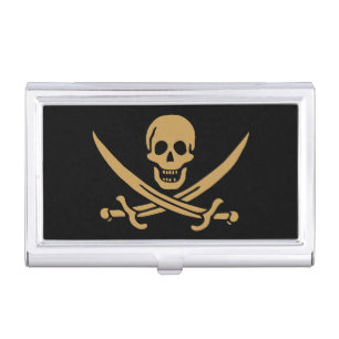 Aztec Gold Skull & Cutlass Pirate Calico Jack Business Card Case