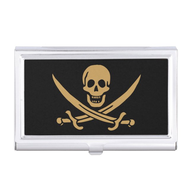 Aztec Gold Skull & Cutlass Pirate Calico Jack Business Card Case (Front)