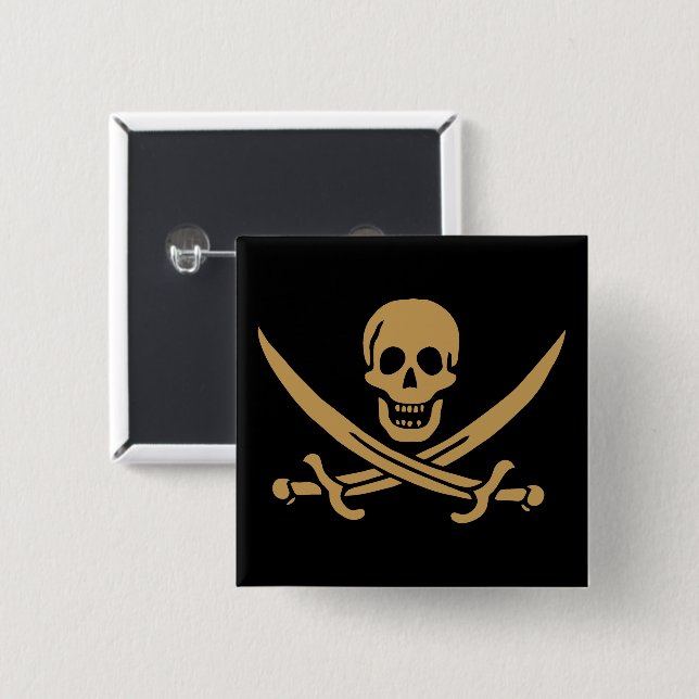 Aztec Gold Skull & Cutlass Pirate Calico Jack Button (Front & Back)