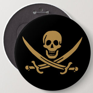 Aztec Gold Skull & Cutlass Pirate Calico Jack Button