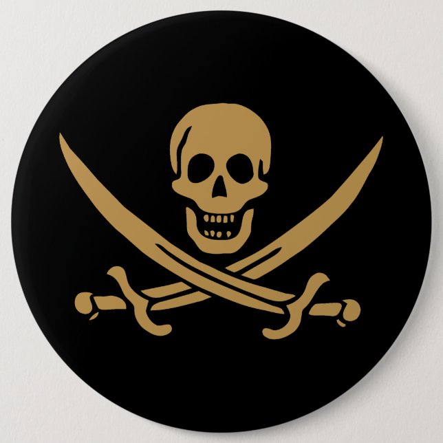 Aztec Gold Skull & Cutlass Pirate Calico Jack Button (Front)