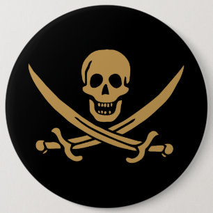 Aztec Gold Skull & Cutlass Pirate Calico Jack Button