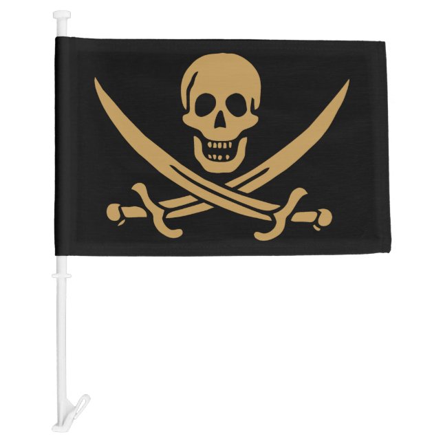 Aztec Gold Skull & Cutlass Pirate Calico Jack Car Flag (Front)