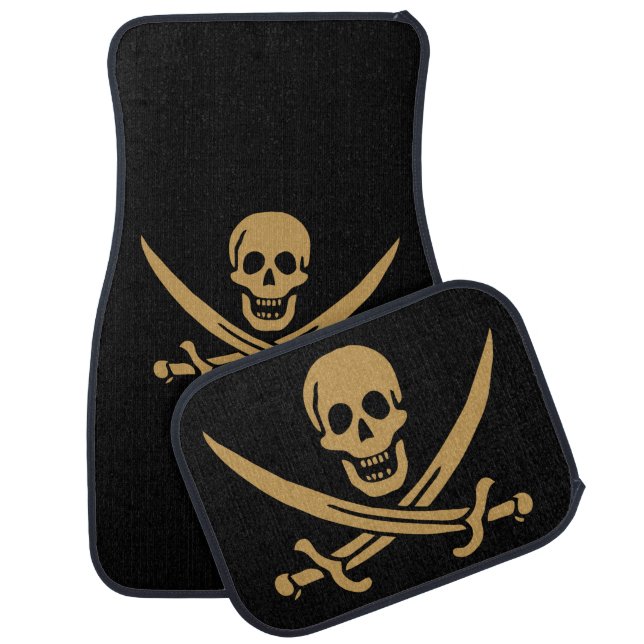 Aztec Gold Skull & Cutlass Pirate Calico Jack Car Floor Mat (Set)