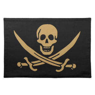 Aztec Gold Skull & Cutlass Pirate Calico Jack Cloth Placemat