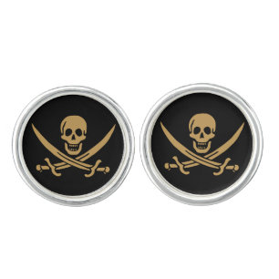 Aztec Gold Skull & Cutlass Pirate Calico Jack Cufflinks