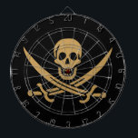 Aztec Gold Skull & Cutlass Pirate Calico Jack Dart Board<br><div class="desc">A low growl rumbled across the waves, not from the storm brewing on the horizon, but from Captain Jack's throat. His dark eyes, usually gleaming with mischief, held a steely glint as he surveyed the approaching ship. The "Revenge, " his sloop, heeled slightly in the choppy water, its black hull...</div>