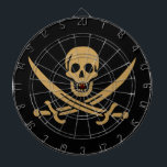 Aztec Gold Skull & Cutlass Pirate Calico Jack Dart Board<br><div class="desc">A low growl rumbled across the waves, not from the storm brewing on the horizon, but from Captain Jack's throat. His dark eyes, usually gleaming with mischief, held a steely glint as he surveyed the approaching ship. The "Revenge, " his sloop, heeled slightly in the choppy water, its black hull...</div>