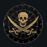 Aztec Gold Skull & Cutlass Pirate Calico Jack Dart Board<br><div class="desc">A low growl rumbled across the waves, not from the storm brewing on the horizon, but from Captain Jack's throat. His dark eyes, usually gleaming with mischief, held a steely glint as he surveyed the approaching ship. The "Revenge, " his sloop, heeled slightly in the choppy water, its black hull...</div>