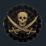 Aztec Gold Skull & Cutlass Pirate Calico Jack Dart Board<br><div class="desc">A low growl rumbled across the waves, not from the storm brewing on the horizon, but from Captain Jack's throat. His dark eyes, usually gleaming with mischief, held a steely glint as he surveyed the approaching ship. The "Revenge, " his sloop, heeled slightly in the choppy water, its black hull...</div>