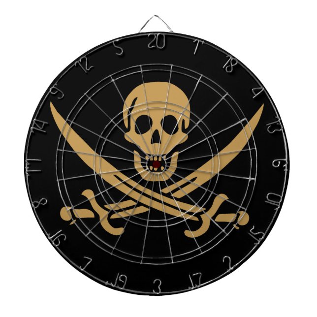 Aztec Gold Skull & Cutlass Pirate Calico Jack Dart Board (Front)