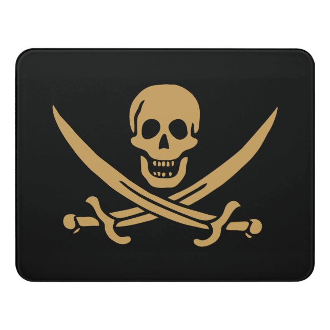 Aztec Gold Skull & Cutlass Pirate Calico Jack Door Sign (Contemporary Front)