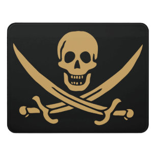 Aztec Gold Skull & Cutlass Pirate Calico Jack Door Sign