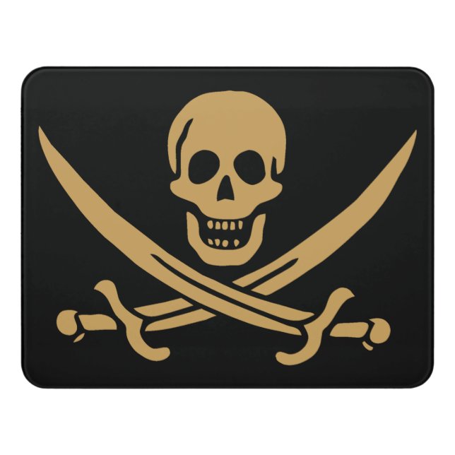 Aztec Gold Skull & Cutlass Pirate Calico Jack Door Sign (Contemporary Front)