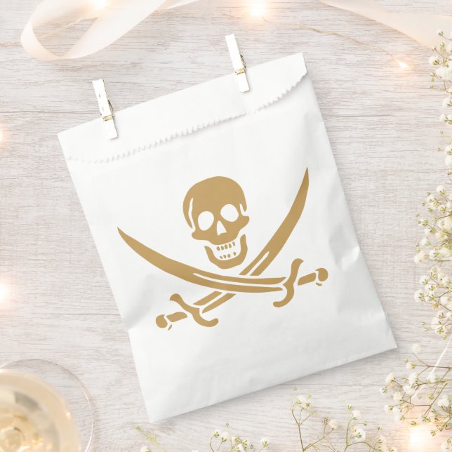 Aztec Gold Skull & Cutlass Pirate Calico Jack Favor Bag (Clipped)