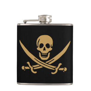 Aztec Gold Skull & Cutlass Pirate Calico Jack Flask