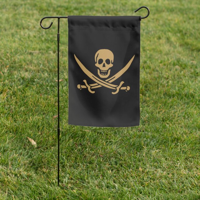 Aztec Gold Skull & Cutlass Pirate Calico Jack Garden Flag (In SItu)