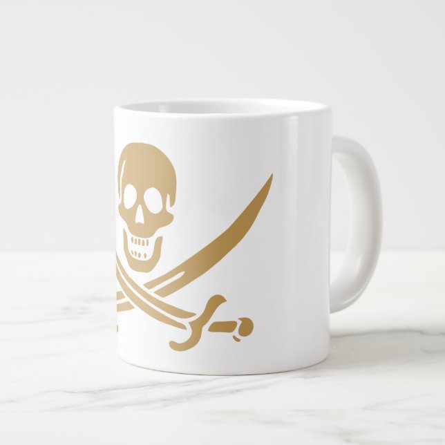 Aztec Gold Skull & Cutlass Pirate Calico Jack Giant Coffee Mug (Front Right)