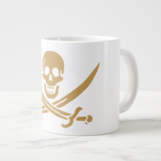Aztec Gold Skull & Cutlass Pirate Calico Jack Giant Coffee Mug (Front Right)