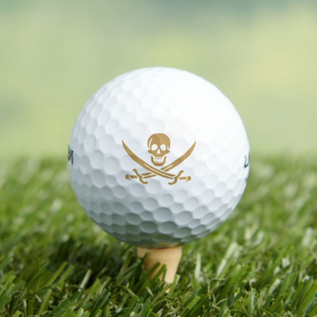 Aztec Gold Skull & Cutlass Pirate Calico Jack Golf Balls (Insitu Tee)