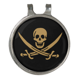 Aztec Gold Skull & Cutlass Pirate Calico Jack Golf Hat Clip