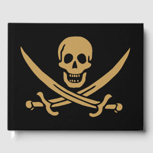 Aztec Gold Skull & Cutlass Pirate Calico Jack Guest Book