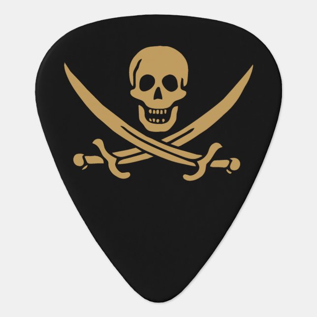 Aztec Gold Skull & Cutlass Pirate Calico Jack Guitar Pick (Front)